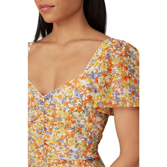 ASTR So Smitten Mini Dress Women's Large Orange Floral Revolve Cottagecore - Picture 14 of 16